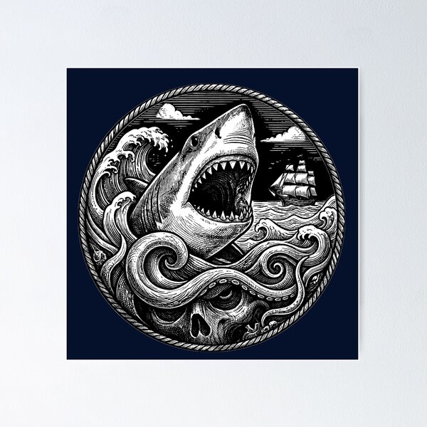 Artikelvorschau, Vintage Tiefsee-Hai-Kraken-Schädel Nautische Kunst entworfen und verkauft von AntiqueImages.