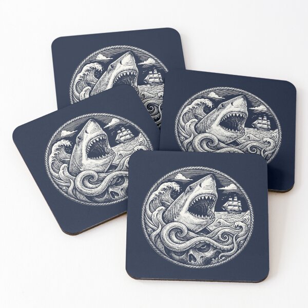 Item preview, Vintage Nautical Shark Attack Deep Sea Kraken Art designed and sold by AntiqueImages.