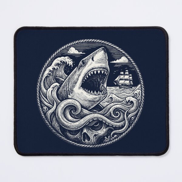 Item preview, Vintage Nautical Shark Attack Deep Sea Kraken Art designed and sold by AntiqueImages.