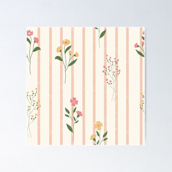 Item preview, Delicate Wildflowers on Vintage Pink Picnic Stripes designed and sold by Seamlessly Buffalo.