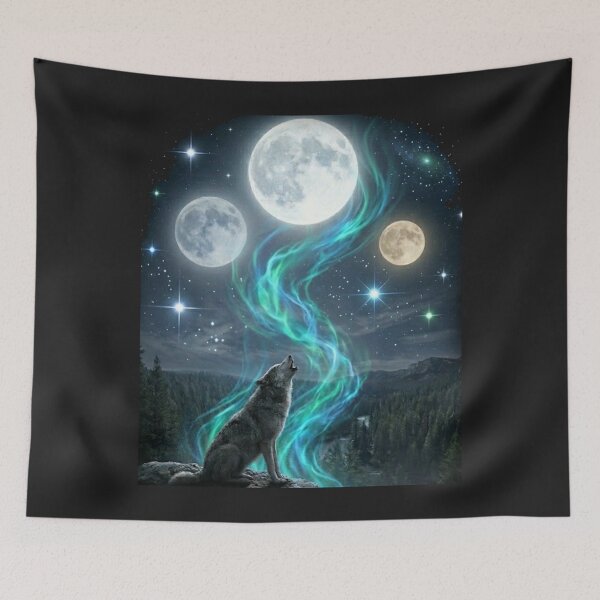 Item preview, Three Moon Wolf Aurora - Mystic Night Sky designed and sold by JVDesignsShop.