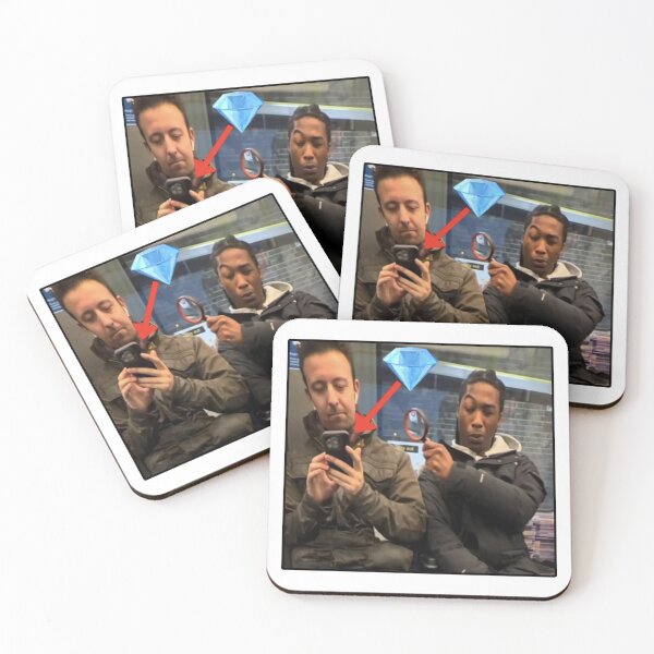 Item preview, MAN LOOKS AT PHONE WITH MAGNIFYING GLASS GEM PRANK SUBWAY MEME designed and sold by Python Designs .