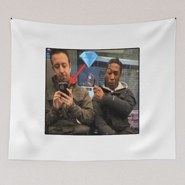 Item preview, MAN LOOKS AT PHONE WITH MAGNIFYING GLASS GEM PRANK SUBWAY MEME designed and sold by Python Designs .