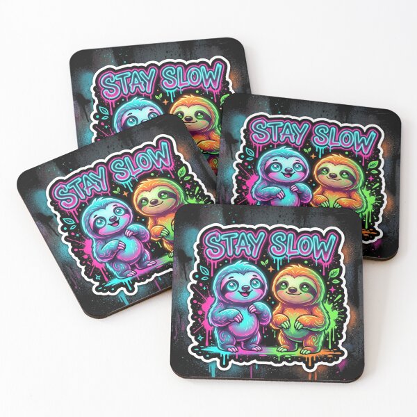 Item preview, Stay Slow Sloth Duo – Funny Neon Sloth Street Art Design designed and sold by PLUSHIWORLDtm.