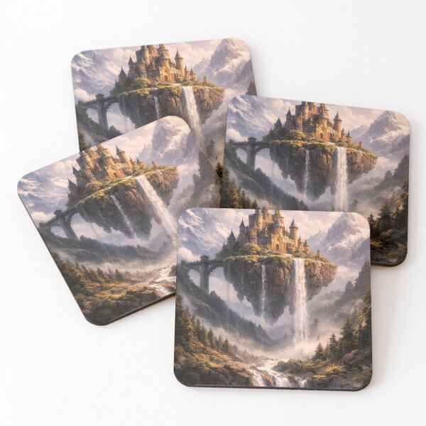 Item preview, Floating Fantasy Castle – Magical Sky Island Kingdom with Waterfalls designed and sold by DrakariArt.