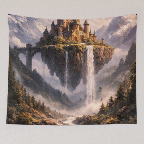 Item preview, Floating Fantasy Castle – Magical Sky Island Kingdom with Waterfalls designed and sold by DrakariArt.