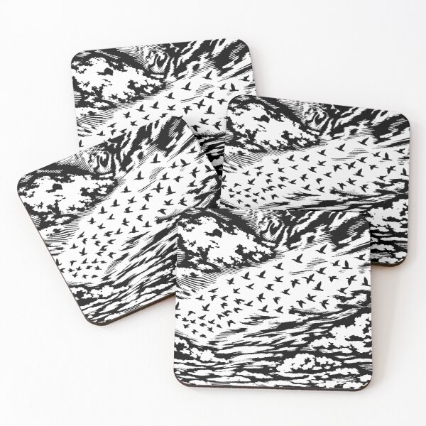 Item preview, Flock of Birds in Distorted Sky – Black and White Woodcut Style designed and sold by DrizzyV.