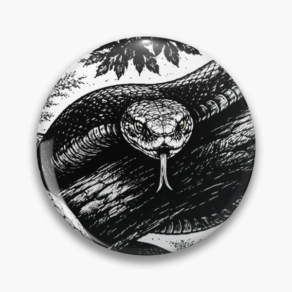 Item preview, Snake Lurking on Tree Branch – Dark Woodcut Jungle Illustration designed and sold by DrizzyV.