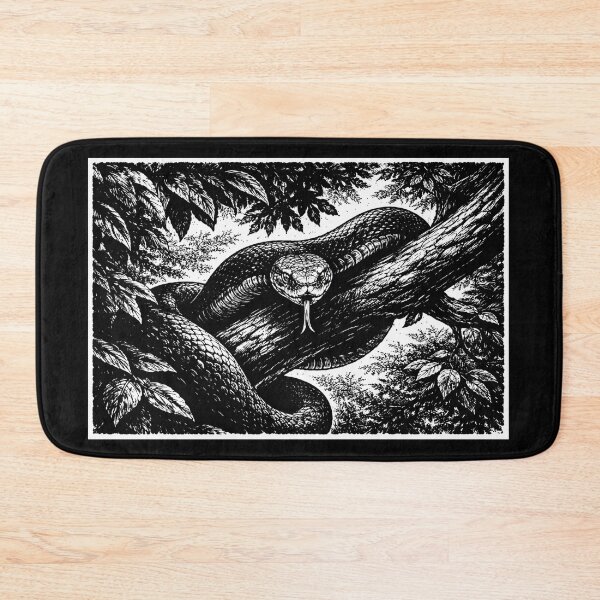 Item preview, Snake Lurking on Tree Branch – Dark Woodcut Jungle Illustration designed and sold by DrizzyV.
