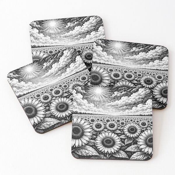 Item preview, Sunflower Field Landscape – Vintage Woodcut Black and White Art designed and sold by DrizzyV.