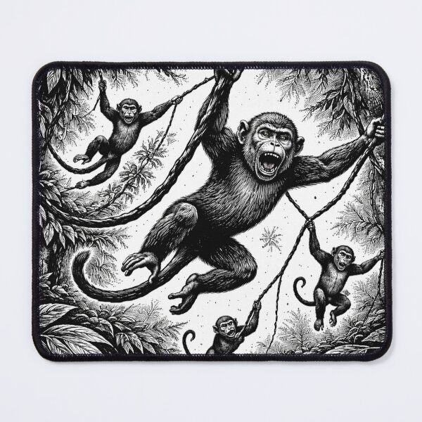 Item preview, Monkeys Swinging on Vines – Jungle Woodcut Illustration designed and sold by DrizzyV.