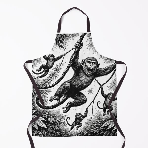 Item preview, Monkeys Swinging on Vines – Jungle Woodcut Illustration designed and sold by DrizzyV.