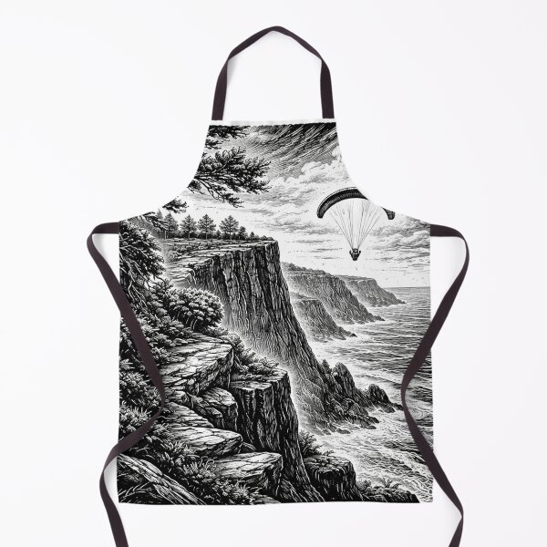 Item preview, Cliffside Paragliding Adventure – Dramatic Woodcut Landscape designed and sold by DrizzyV.
