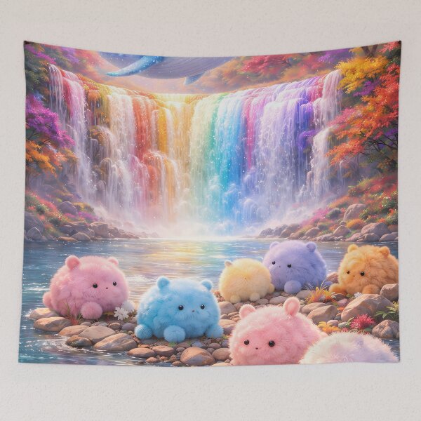 Item preview, Rainbow Waterfall Cute Fantasy Creatures Art designed and sold by KnitOfShadoF.