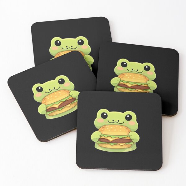 Item preview, Kawaii Green Frog Eating Cheese Burger - Cute Chibi Toad Fast Food designed and sold by Trendora90.