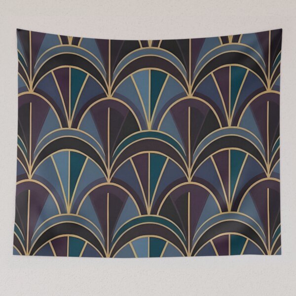 Item preview, Dark Blue Deco Arches – Retro Pattern designed and sold by Good Vibes .
