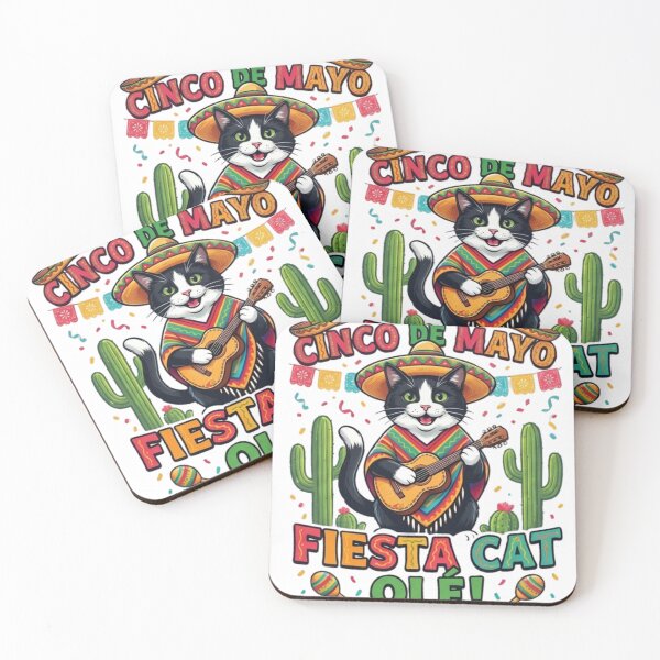 Item preview, Cinco De Mayo Fiesta Cat Ole Funny Sombrero Cat Guitar Shirt designed and sold by Pickles & Co..