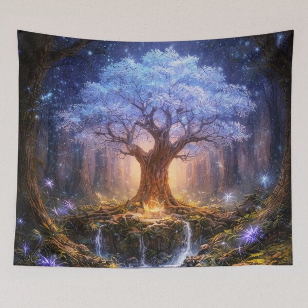 Item preview, Magical Tree of Light – Enchanted Fantasy Forest with Waterfall designed and sold by DrakariArt.