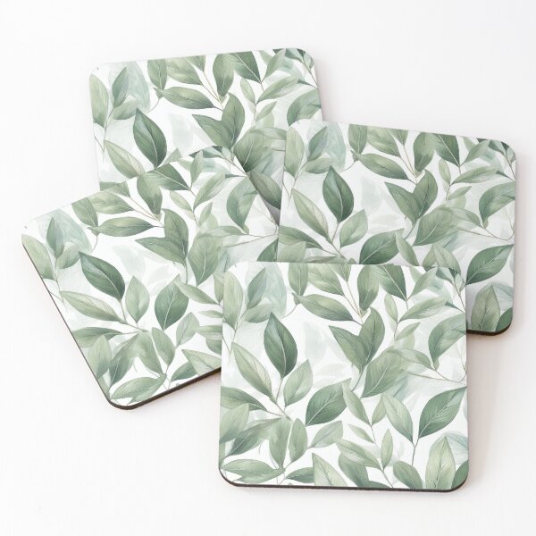 Item preview, Sage green leafy botanicals watercolor leaves painting spring theme shades of green  designed and sold by navitalidesign.