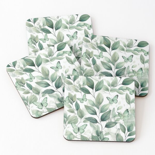 Item preview, Earth day Sage green leafy butterfly botanicals watercolor leaves painting spring theme shades of green  designed and sold by navitalidesign.