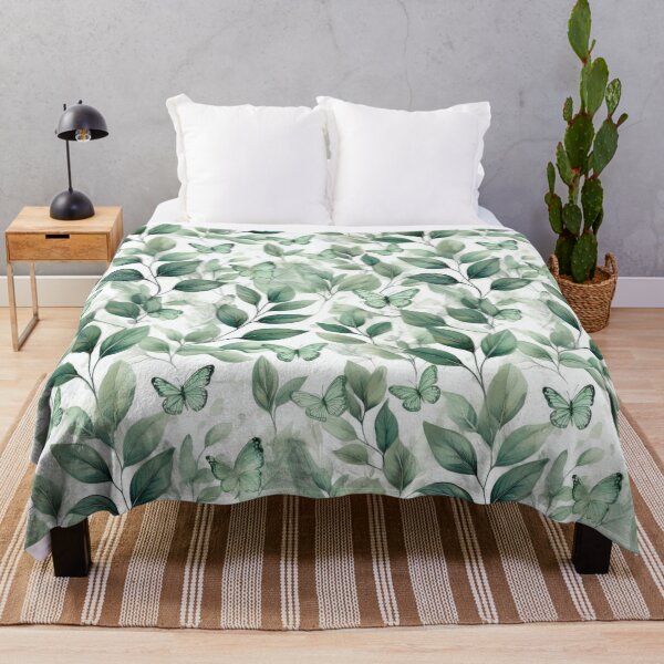 Item preview, Earth day Sage green leafy butterfly botanicals watercolor leaves painting spring theme shades of green designed and sold by navitalidesign.