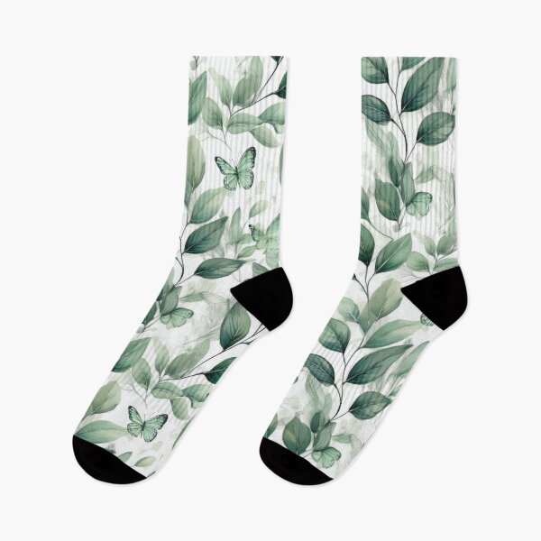 Item preview, Earth day Sage green leafy butterfly botanicals watercolor leaves painting spring theme shades of green  designed and sold by navitalidesign.
