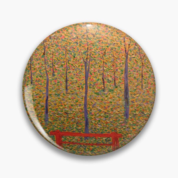 Item preview, Red Park Bench by Georges Seurat: Autumn Pointillist Forest Poster designed and sold by artofuniverse.