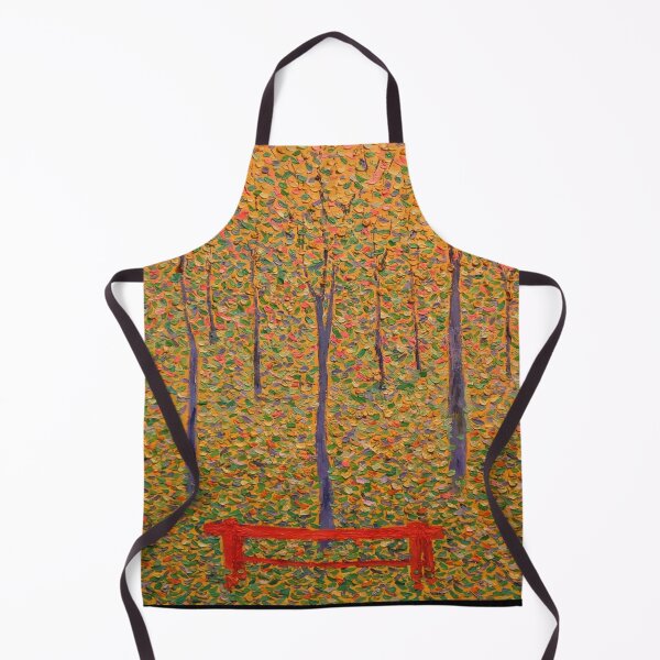 Item preview, Red Park Bench by Georges Seurat: Autumn Pointillist Forest Poster designed and sold by artofuniverse.