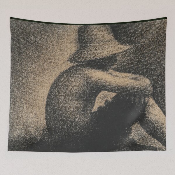 Item preview, Seated Boy With Straw Hat by Georges Seurat: Meditative Figurative Poster designed and sold by artofuniverse.