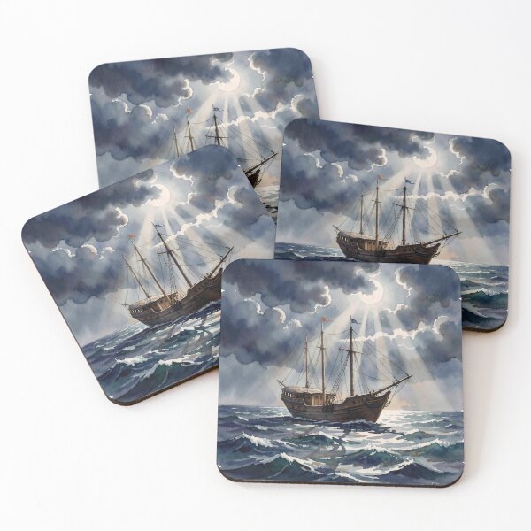 Item preview, Mystic Moonlight Voyage: Vintage Ship in Stormy Waters designed and sold by Serene Strokes Art.