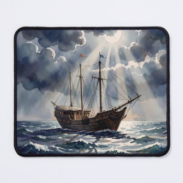 Item preview, Mystic Moonlight Voyage: Vintage Ship in Stormy Waters designed and sold by Serene Strokes Art.