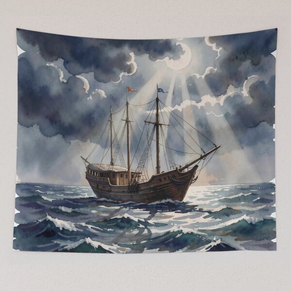 Item preview, Mystic Moonlight Voyage: Vintage Ship in Stormy Waters designed and sold by Serene Strokes Art.