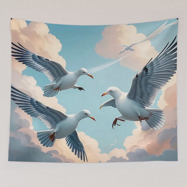 Item preview, Soaring High: Seagulls in the Pastel Sky designed and sold by Serene Strokes Art.