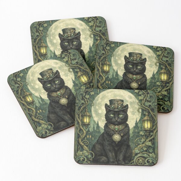 Item preview, Gothic Steampunk Black Cat Full Moon designed and sold by scicilysimonee.