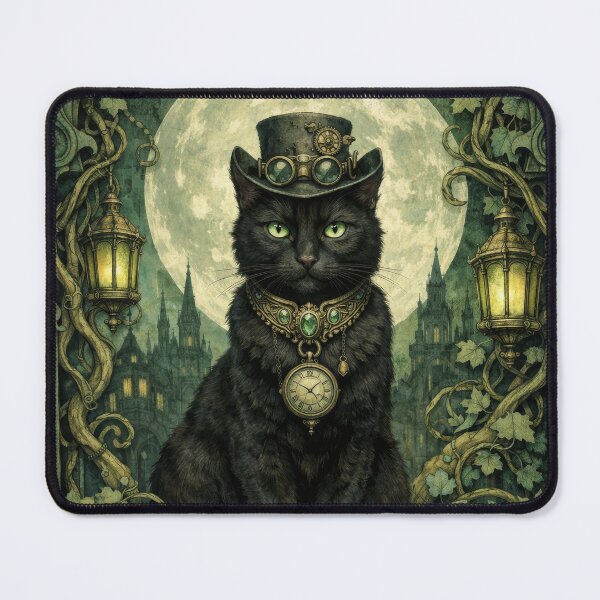 Item preview, Gothic Steampunk Black Cat Full Moon designed and sold by scicilysimonee.
