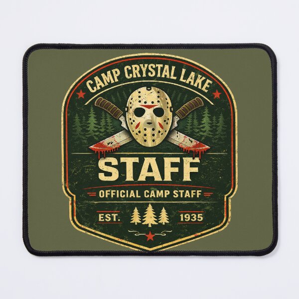 Item preview, Camp Crystal Lake Staff Vintage Horror Camp Badge Slasher Shirt designed and sold by GhostDawgs.