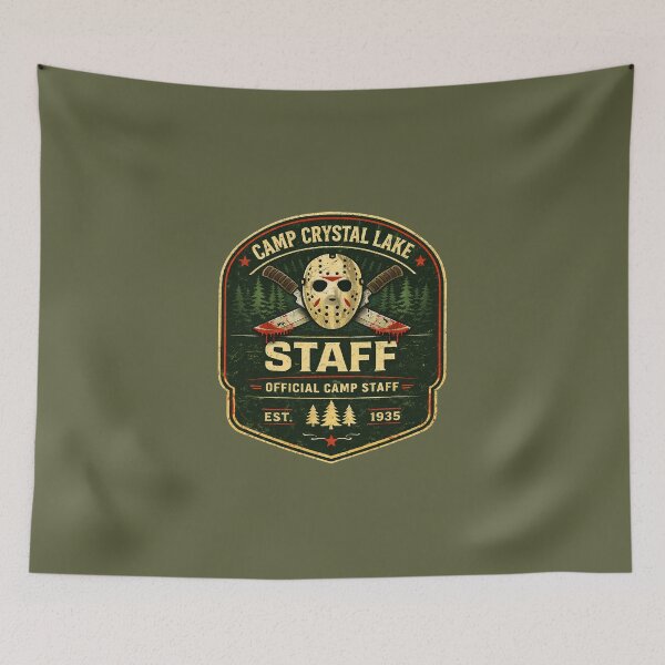 Item preview, Camp Crystal Lake Staff Vintage Horror Camp Badge Slasher Shirt designed and sold by GhostDawgs.