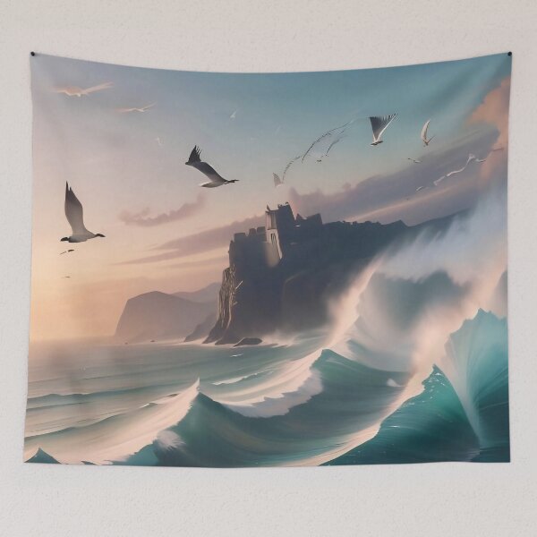 Item preview, Castle of the Tides: Fortress Above the Crashing Waves designed and sold by Serene Strokes Art.