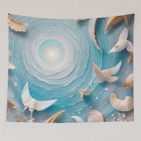 Item preview, Ethereal Ocean Spiral: Seashells and Wings in Harmony designed and sold by Serene Strokes Art.