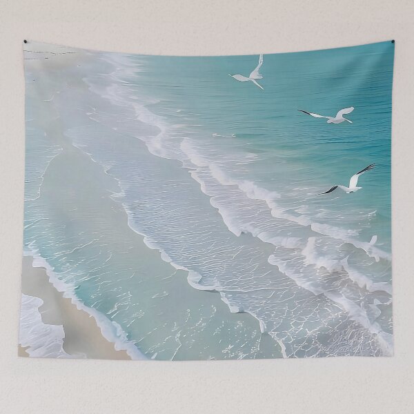 Item preview, Azure Rhythms: Seagulls Over Pastel Ocean Waves designed and sold by Serene Strokes Art.