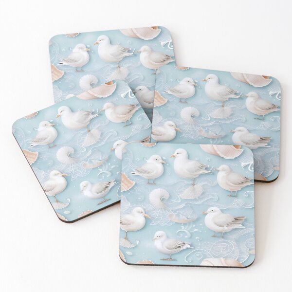Item preview, Coastal Serenity: Seamless Seagulls and Seashells Pattern designed and sold by Serene Strokes Art.