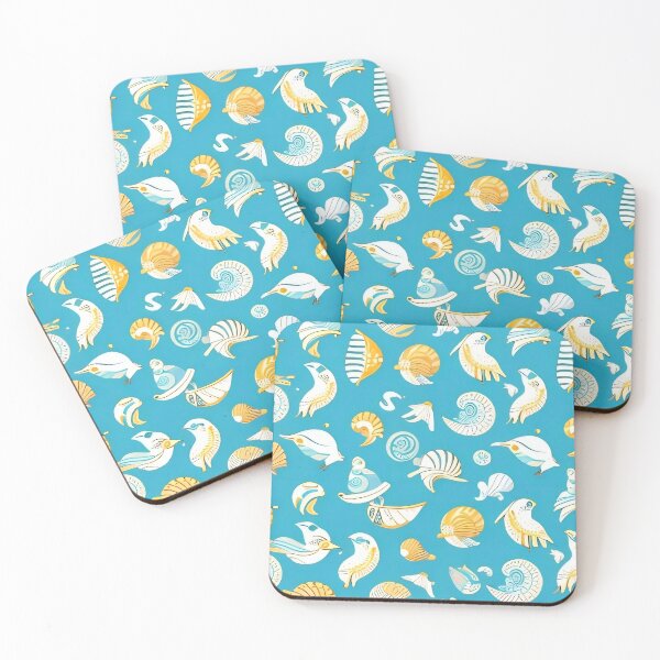 Item preview, Azure Shore Treasures: Stylized Birds and Shells Pattern designed and sold by Serene Strokes Art.