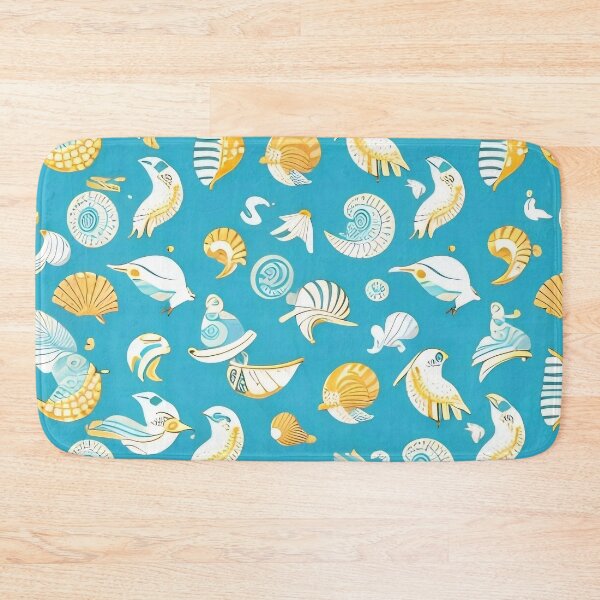Item preview, Azure Shore Treasures: Stylized Birds and Shells Pattern designed and sold by Serene Strokes Art.
