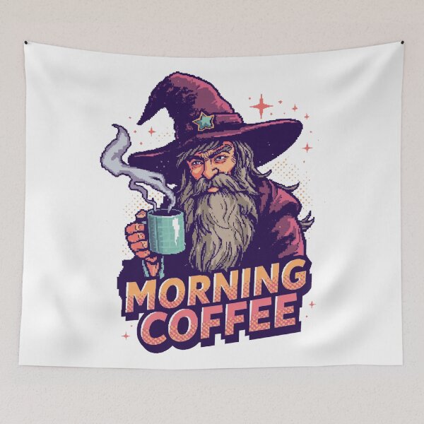 Item preview, Wizard Morning Coffee – Retro Pixel RPG Humor Design designed and sold by Dhenin Studio.