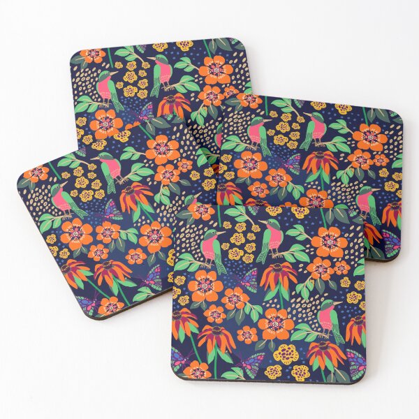 Item preview, Tropical Night Garden: Birds, Butterflies, and Floral Blooms Sanctuary Art Botanical Pattern designed and sold by Oksana Graf Art.