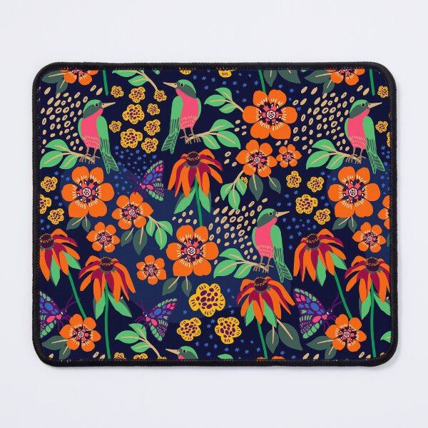 Item preview, Tropical Night Garden: Birds, Butterflies, and Floral Blooms Sanctuary Art Botanical Pattern designed and sold by Oksana Graf Art.