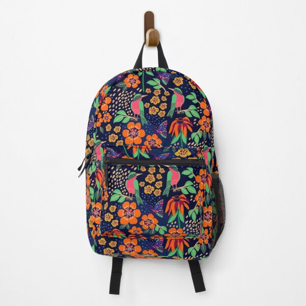 Item preview, Tropical Night Garden: Birds, Butterflies, and Floral Blooms Sanctuary Art Botanical Pattern designed and sold by Oksana Graf Art.