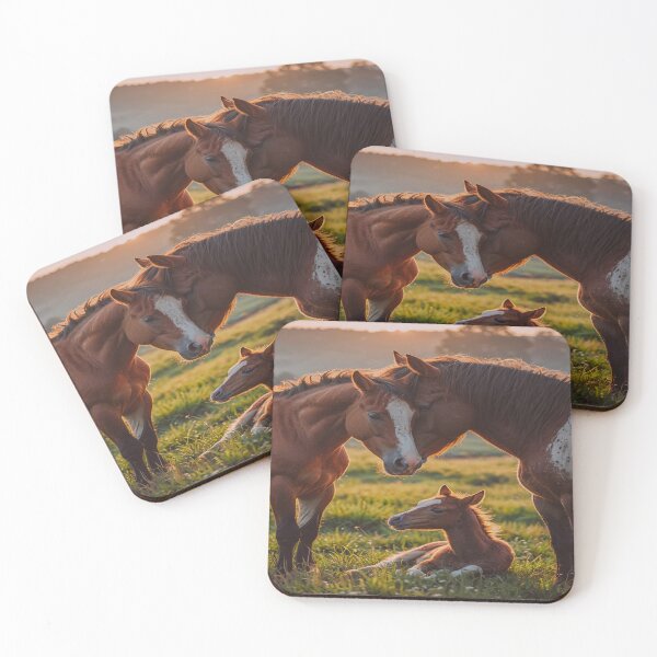 Item preview, Horse Family at Sunset – Mare, Stallion and Foal Meadow Art designed and sold by BeautifulVirtues.