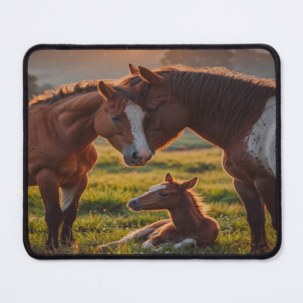 Item preview, Horse Family at Sunset – Mare, Stallion and Foal Meadow Art designed and sold by BeautifulVirtues.