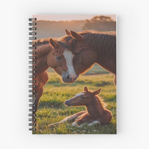 Item preview, Horse Family at Sunset – Mare, Stallion and Foal Meadow Art designed and sold by BeautifulVirtues.